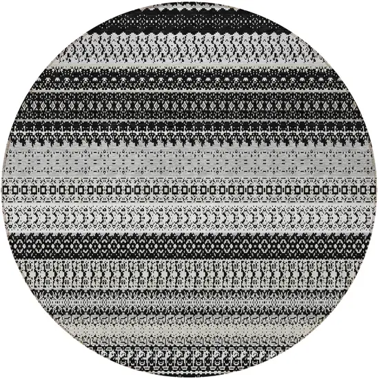 Black Round Striped Washable Non Skid Indoor Outdoor Area Rug Photo 6