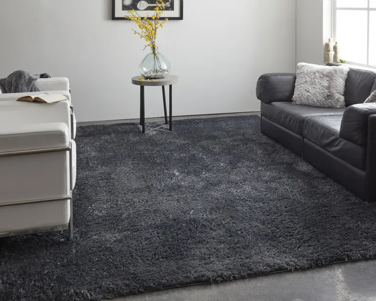 Black Shag Power Loom Area Rug Photo 4