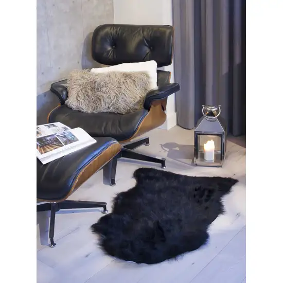 Black Sheepskin FAUX FUR Single - Area Rug Photo 4