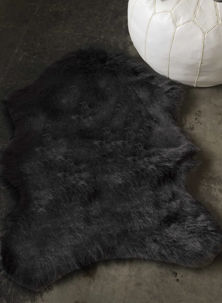 Black Sheepskin FAUX FUR Single - Area Rug Photo 5