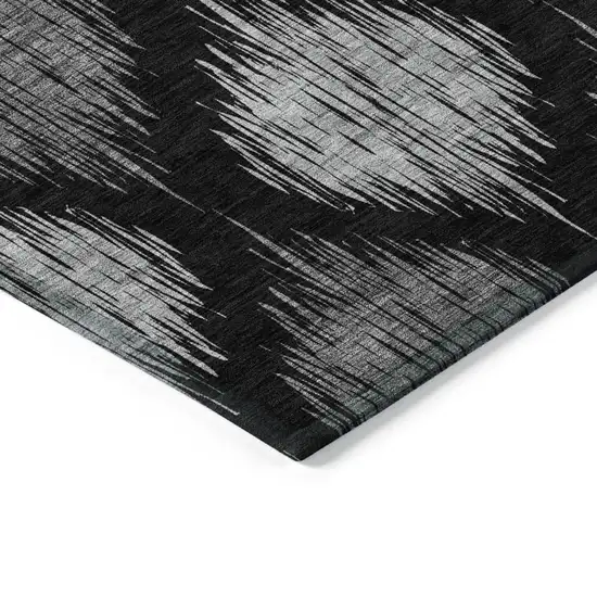 Black Silver And Gray Ikat Washable Indoor Outdoor Area Rug Photo 5