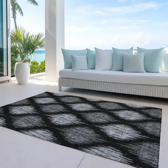 Black Silver And Gray Ikat Washable Indoor Outdoor Area Rug Photo 8