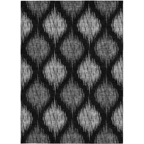 Black Silver And Gray Ikat Washable Indoor Outdoor Area Rug Photo 7