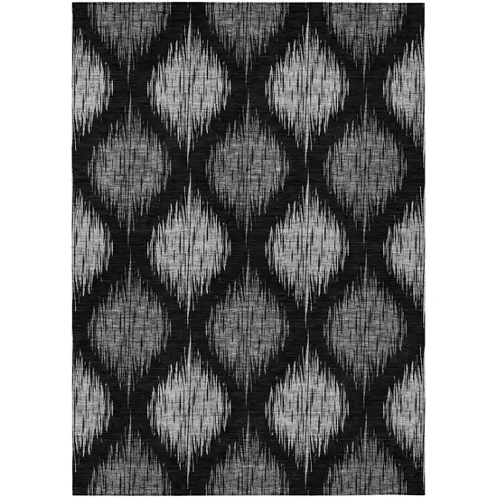 Black Silver And Gray Ikat Washable Indoor Outdoor Area Rug Photo 2