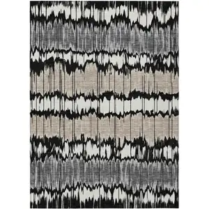 Photo of Black Silver And Gray Striped Washable Indoor Outdoor Area Rug