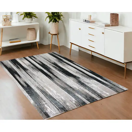 Black Silver and Gray Abstract Power Loom Area Rug Photo 1