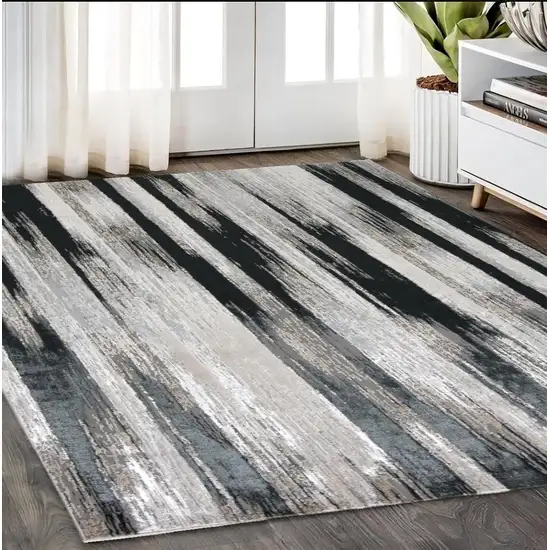 Black Silver and Gray Abstract Power Loom Area Rug Photo 1