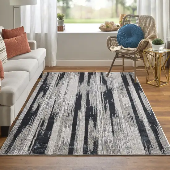 Black Silver and Gray Abstract Power Loom Area Rug Photo 6