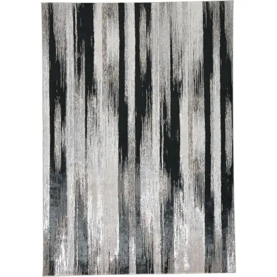 Black Silver and Gray Abstract Power Loom Area Rug Photo 2