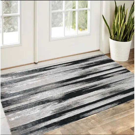 Black Silver and Gray Abstract Power Loom Area Rug Photo 1