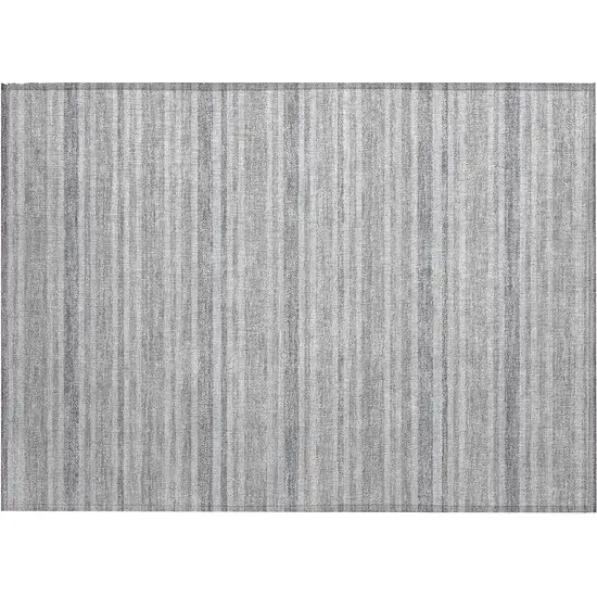 Black Silver and Gray Striped Washable Indoor Outdoor Area Rug Photo 2