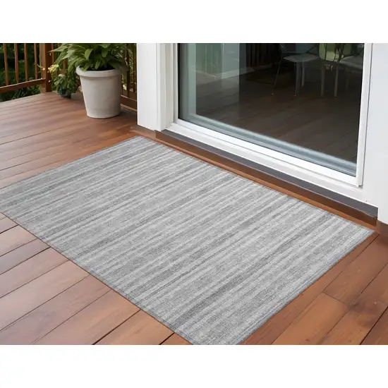 Black Silver and Gray Striped Washable Non Skid Indoor Outdoor Area Rug Photo 1