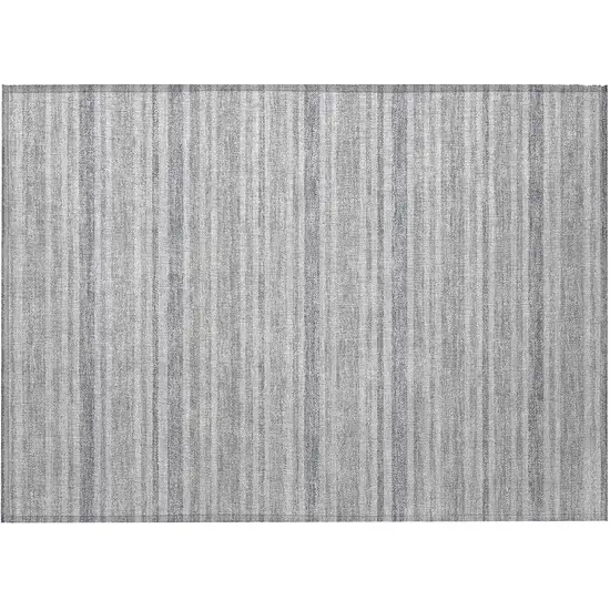 Black Silver and Gray Striped Washable Non Skid Indoor Outdoor Area Rug Photo 3