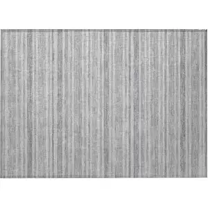 Photo of Black Silver and Gray Striped Washable Non Skid Indoor Outdoor Area Rug