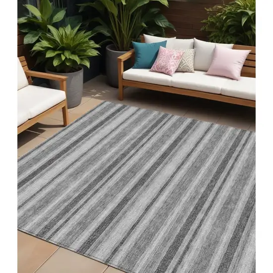 Black Silver and Gray Striped Washable Indoor Outdoor Area Rug Photo 1