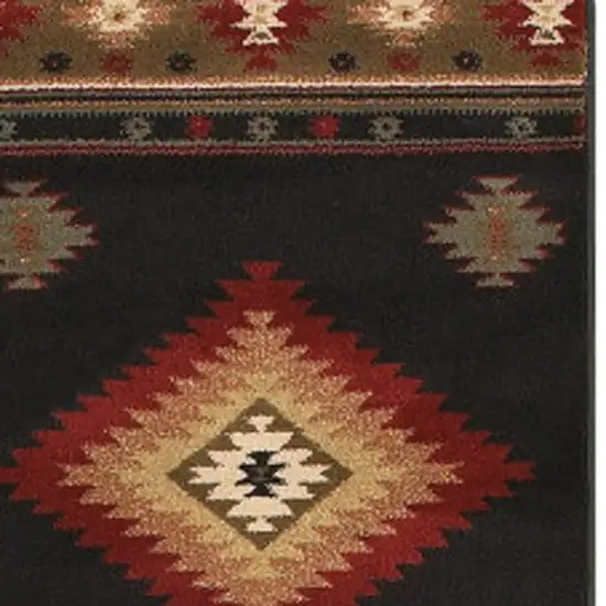 8' Green and Black Southwestern Power Loom Runner Rug Photo 2