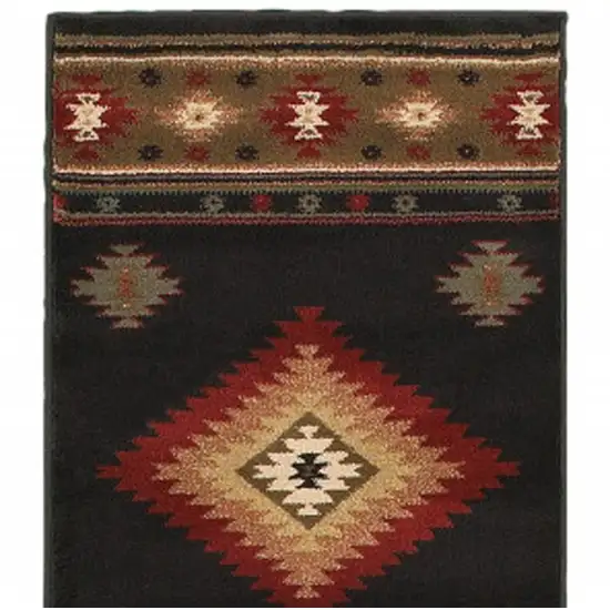 8' Green and Black Southwestern Power Loom Runner Rug Photo 4