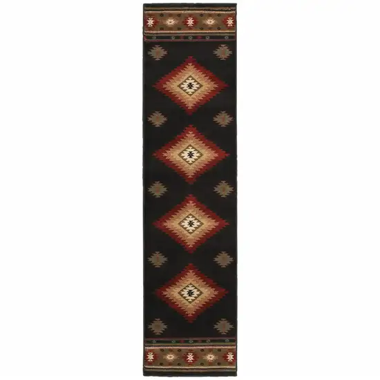 Black Southwestern Power Loom Stain Resistant Runner Rug Photo 1