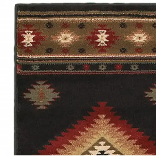 Black Southwestern Power Loom Stain Resistant Runner Rug Photo 3