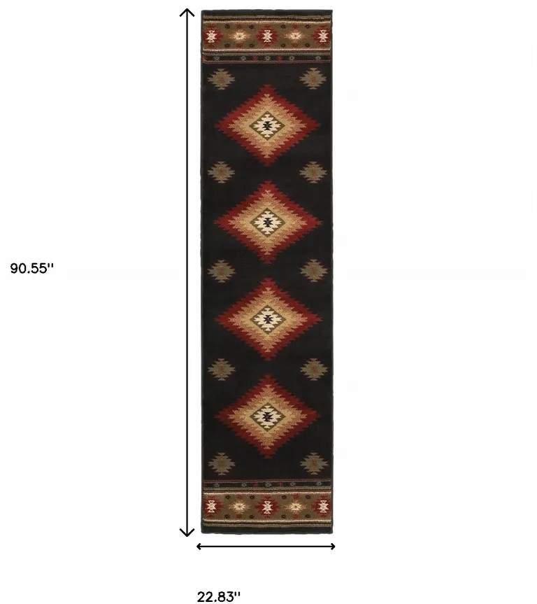 Black Southwestern Power Loom Stain Resistant Runner Rug Photo 4