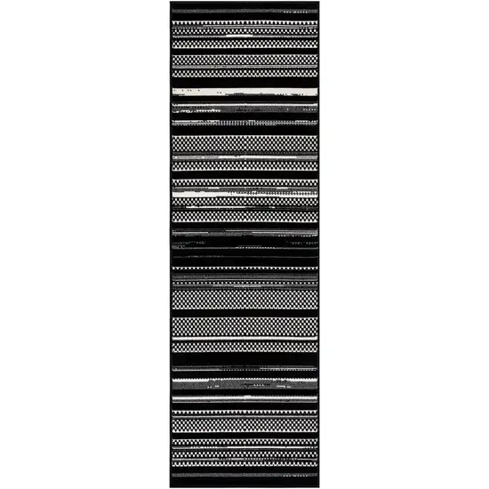 Black Striped Power Loom Runner Rug Photo 2