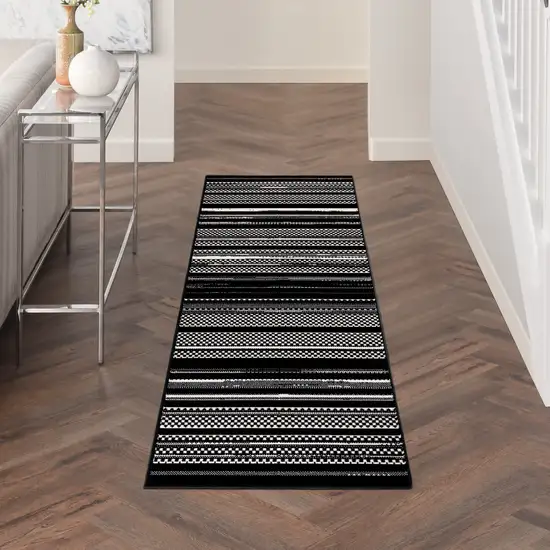 Black Striped Power Loom Runner Rug Photo 8