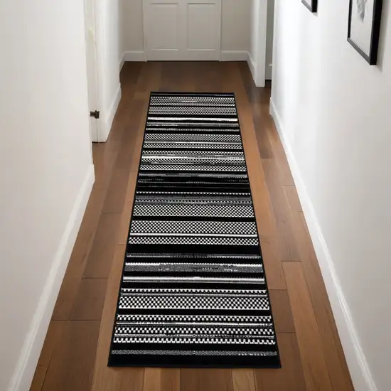 Black Striped Power Loom Runner Rug Photo 1