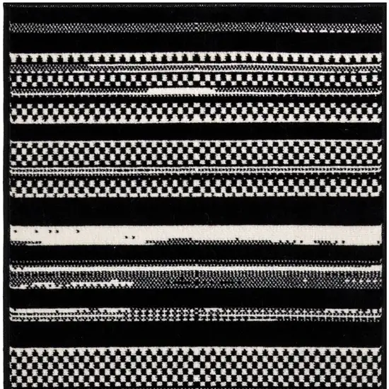 Black Striped Power Loom Runner Rug Photo 4