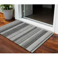 Photo of Black Striped Washable Non Skid Indoor Outdoor Area Rug