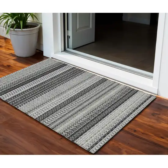 Black Striped Washable Non Skid Indoor Outdoor Area Rug Photo 1