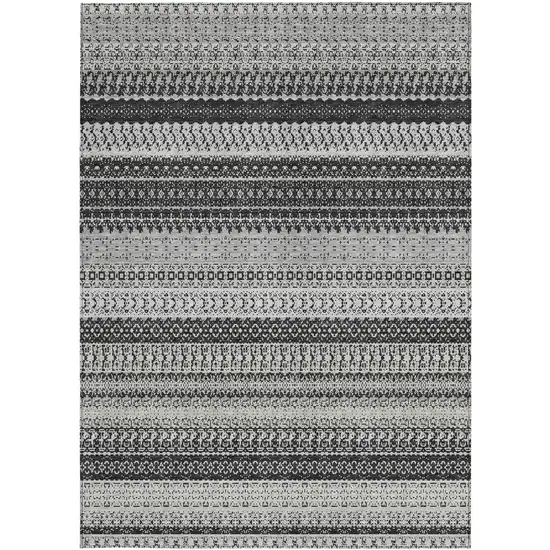 Black Striped Washable Non Skid Indoor Outdoor Area Rug Photo 5