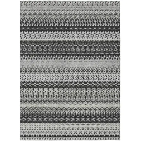 Black Striped Washable Indoor Outdoor Area Rug Photo 2