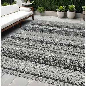 Photo of Black Striped Washable Non Skid Indoor Outdoor Area Rug