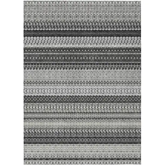 Black Striped Washable Non Skid Indoor Outdoor Area Rug Photo 2