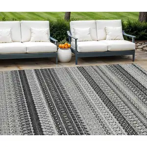 Photo of Black Striped Washable Non Skid Indoor Outdoor Area Rug