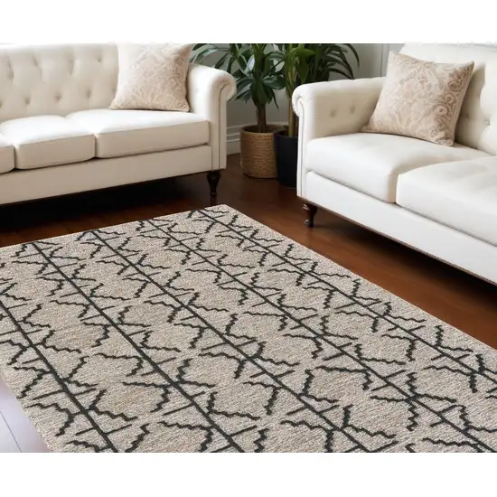 Black Taupe And Gray Wool Geometric Tufted Handmade Stain Resistant Area Rug Photo 1