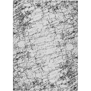 Photo of Black White And Gray Abstract Washable Indoor Outdoor Area Rug