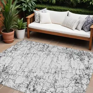 Photo of Black White And Gray Abstract Washable Indoor Outdoor Area Rug