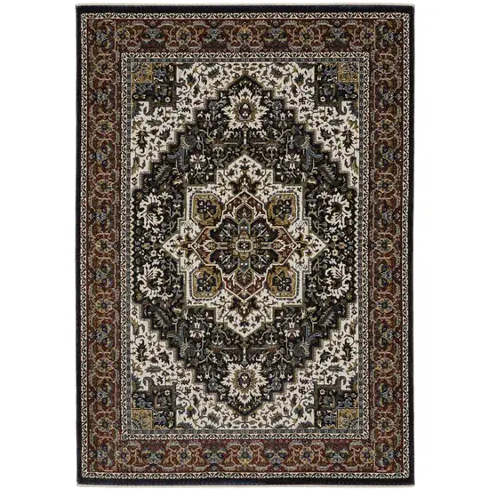 Black White And Red Medallion Area Rug With Fringe Photo 2