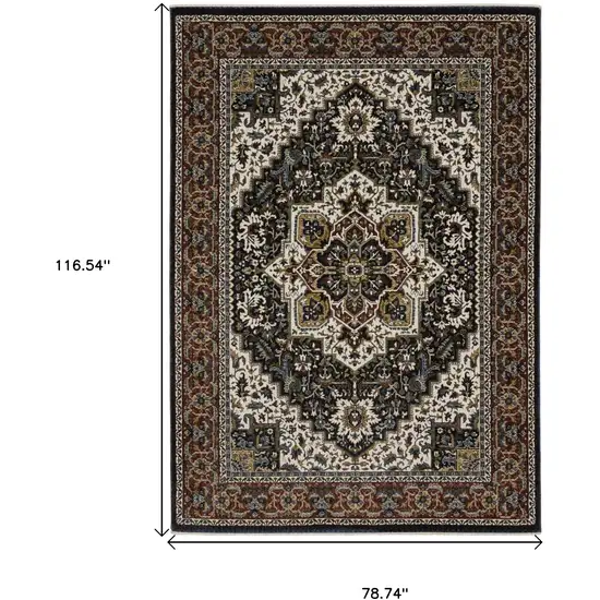 Black White And Red Medallion Area Rug With Fringe Photo 3