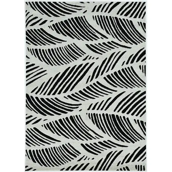 Black White Machine Woven UV Treated Tropical Palm Leaves Indoor Outdoor Accent Rug Photo 1