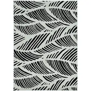 Photo of Black White Machine Woven UV Treated Tropical Palm Leaves Indoor Outdoor Accent Rug