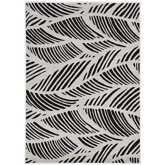 7'X10' Black White Machine Woven Uv Treated Tropical Palm Leaves Indoor Outdoor Area Rug Photo 2