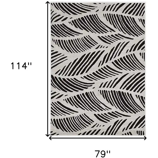 Black White Machine Woven Uv Treated Tropical Palm Leaves Indoor Outdoor Area Rug Photo 3