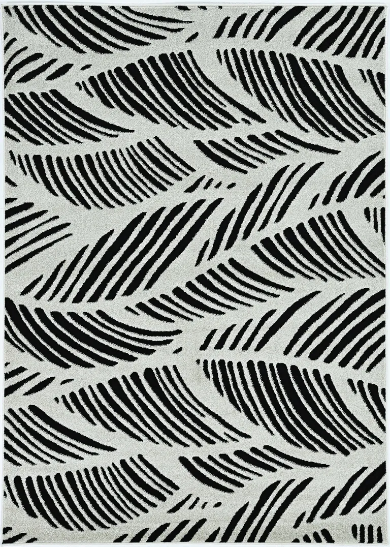 Black White Machine Woven UV Treated Tropical Palm Leaves Indoor Outdoor Area Rug Photo 2