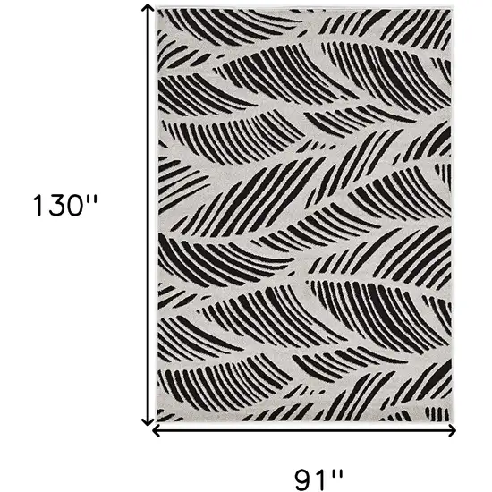 8'X11' Black White Machine Woven Uv Treated Tropical Palm Leaves Indoor Outdoor Area Rug Photo 3