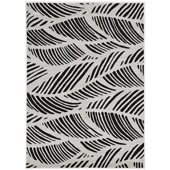 8'X11' Black White Machine Woven Uv Treated Tropical Palm Leaves Indoor Outdoor Area Rug Photo 2