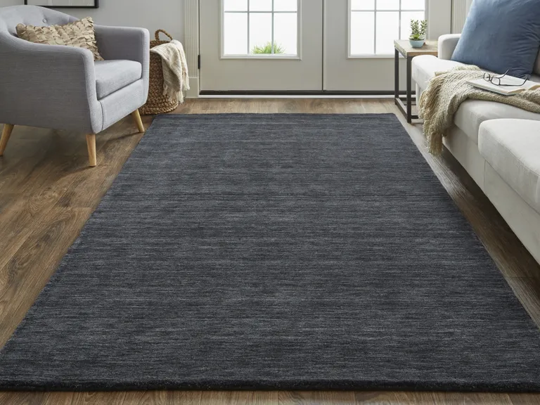 Black Wool Hand Woven Stain Resistant Area Rug Photo 5