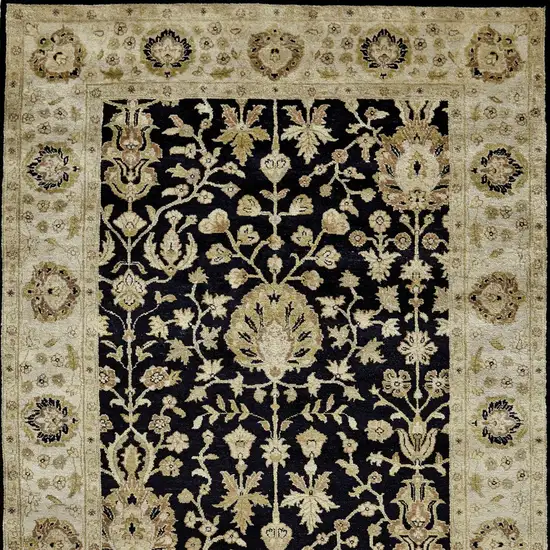 Black Wool Oriental Hand Knotted Area Rug Photo 5