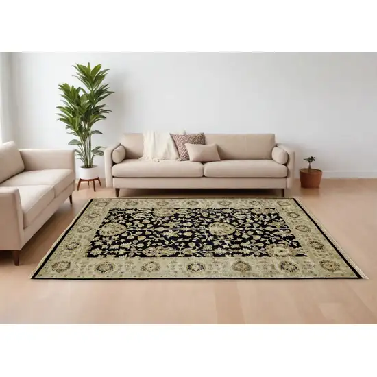 Black Wool Oriental Hand Knotted Area Rug Photo 1